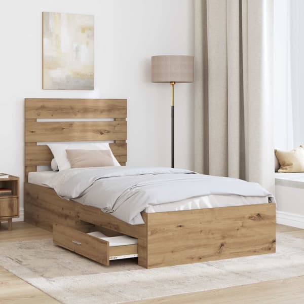 Sängram med låda Artisan Ek 90 x 190 cm Konstruerat trä