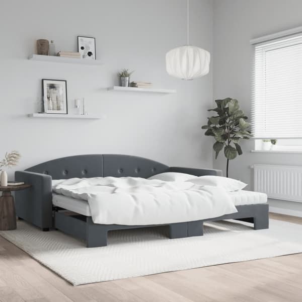 Dagbädd utdragbar och madrasser mörkgrå 100x200 cm sammet