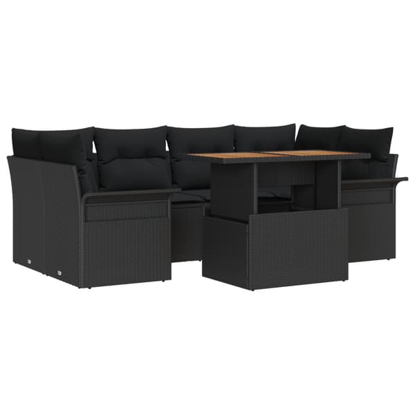 Trädgårdsoffset med lagring 7 pcs Svart Poly rattan