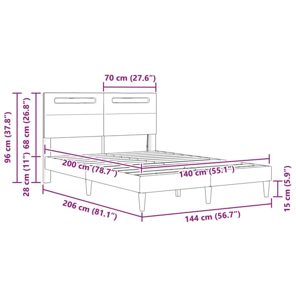 Sängram med LED-ljusslingor Vit 140 x 200 cm Konstläder