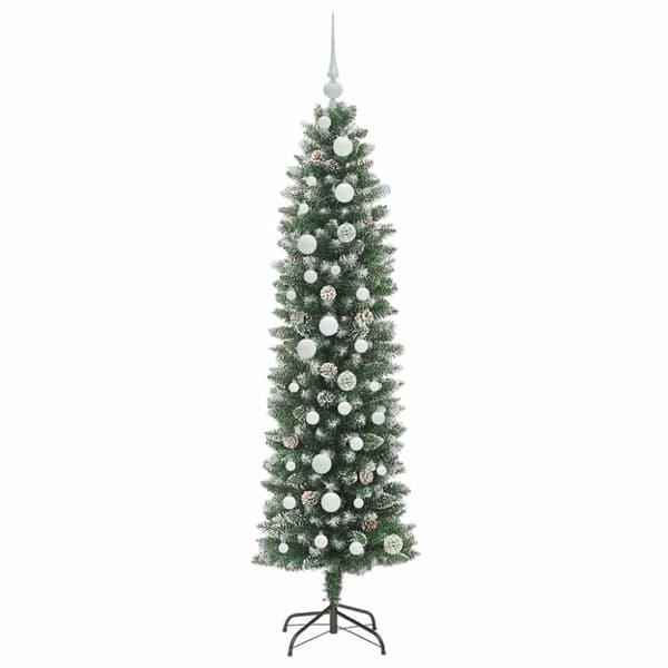 Konstgjort smalt julträd Grön och Vit 150 cm