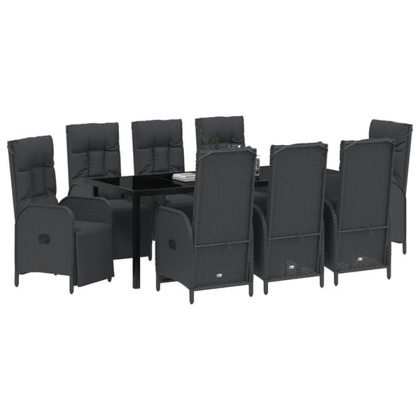 Trädgårdsmöbelset med kudde 9 pcs Svart konstrotting
