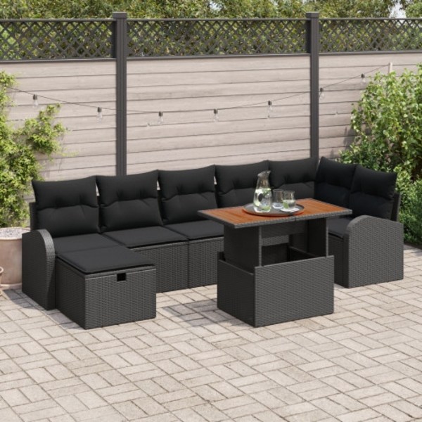 8-delad Trädgårdsofa Set med Kuddar Svart Poly Rotting