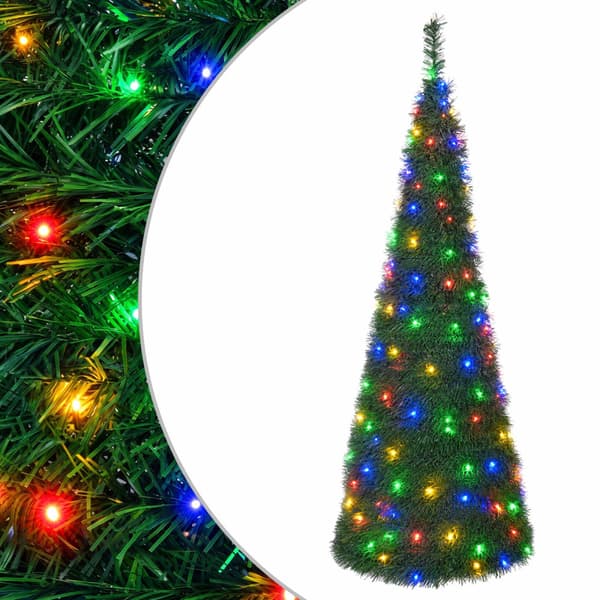 Pop-up-julgran med LED-belysning 150 cm 100 LED-lampor PVC Grön