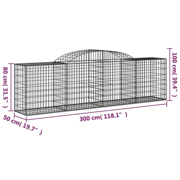 Gabioner bågformade 6 st 300x50x80/100 cm galvaniserat järn