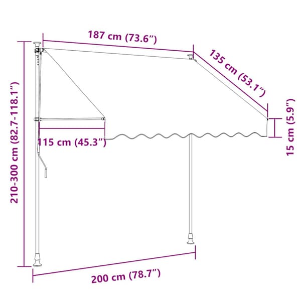 Markis manuellt infällbar med LED 200 cm blå och vit