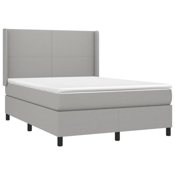 Ramsäng med madrass & LED ljusgrå 140x190 cm tyg