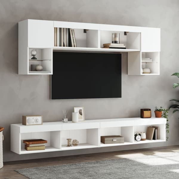 TV-bänk med LED-belysning 2 st vit 100x30x30 cm