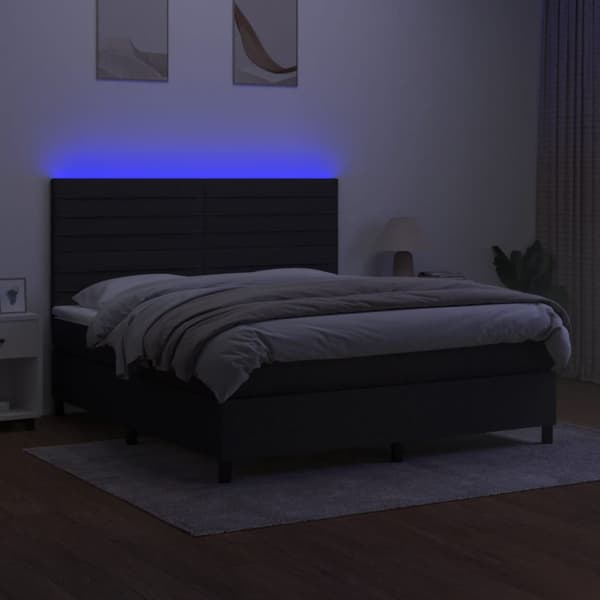 Ramsäng med madrass & LED svart 160x200 cm tyg