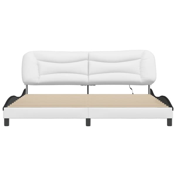 Bed Frame with LED without Mattress "Hvar" White and Black 200x200 cm