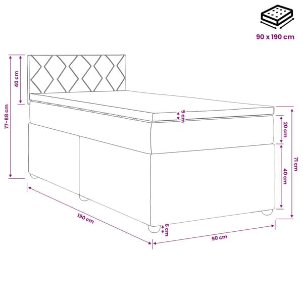 Boxspring säng med madrass och LED Mörkgrå 90 x 190 cm Tyg