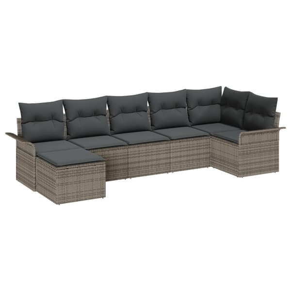 Trädgårdsoffset med kudde med lagring 7 pcs Grå Poly rattan