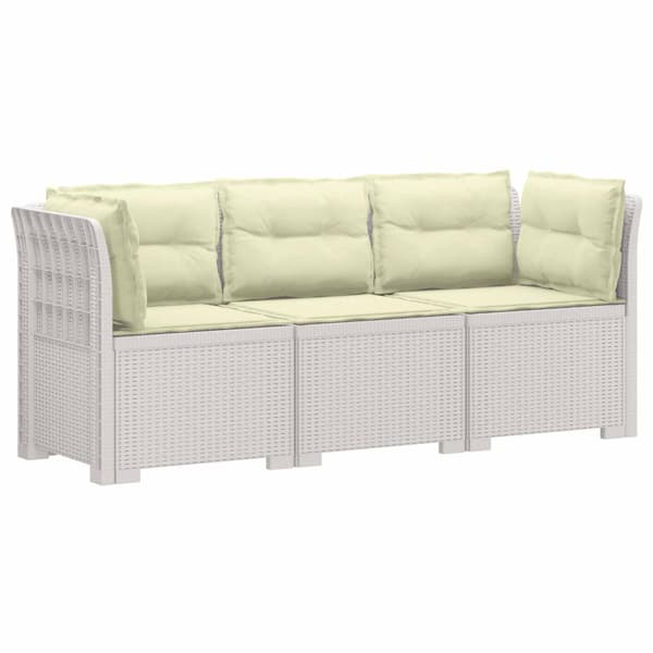 3-sits trädgårdsoffa med kuddar Rattan-look PP Vit