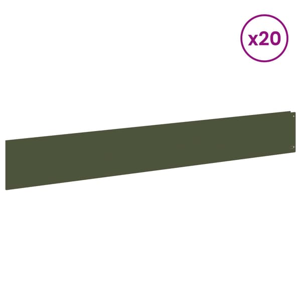 Kant för gräsmatta 20 pcs 100 x 15 cm Stål Olivgrön