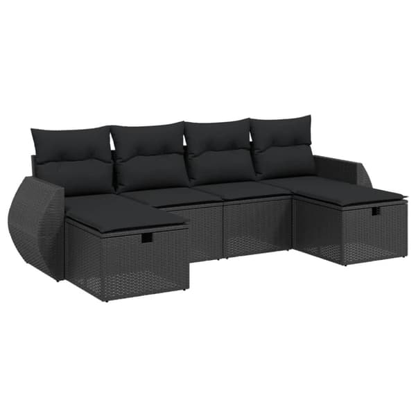 Loungegrupp med dynor 6 delar svart konstrotting