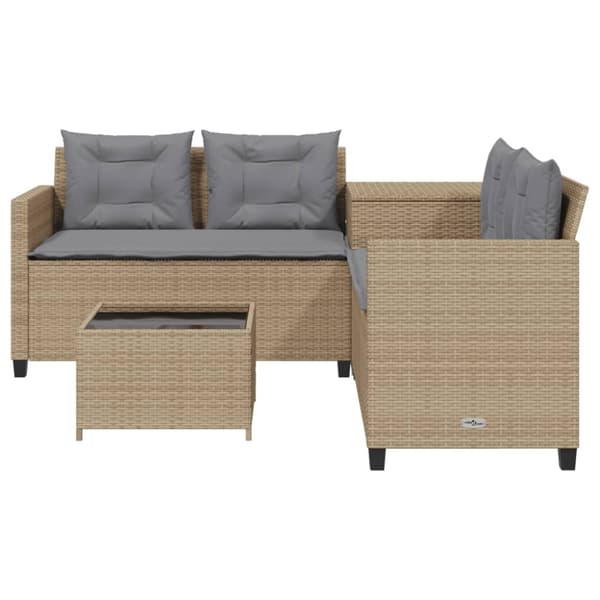 Trädgårdssoffa med bord och dynor L-formad beige konstrotting