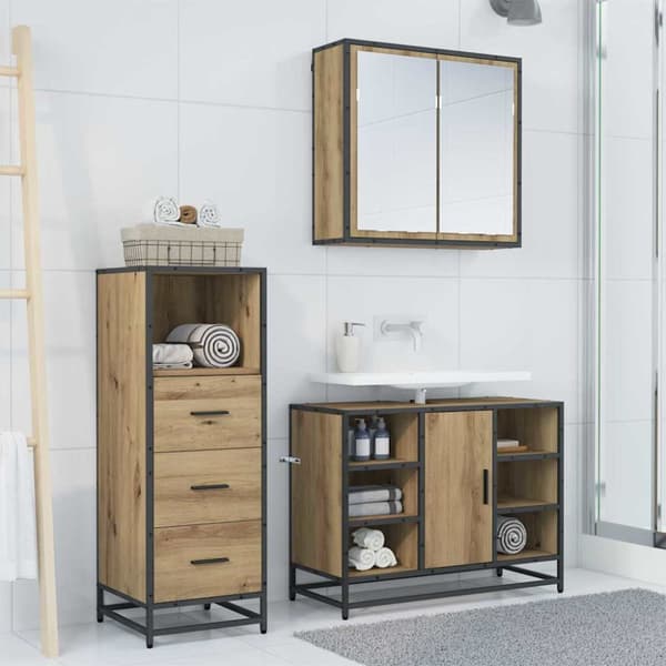 Badrumsmöbelset med låda 3 pcs Artisan Ek Konstruerat trä