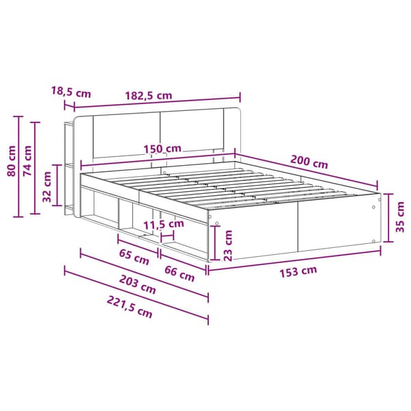 Sängram med förvaring Vit 150 x 200 cm Konstruerat trä