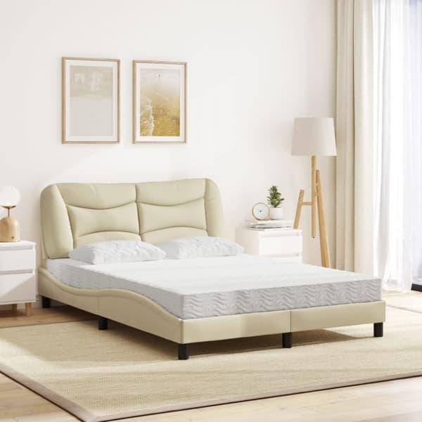 Bed with Mattress "Hvar" Cream 140x190 cm Fabric