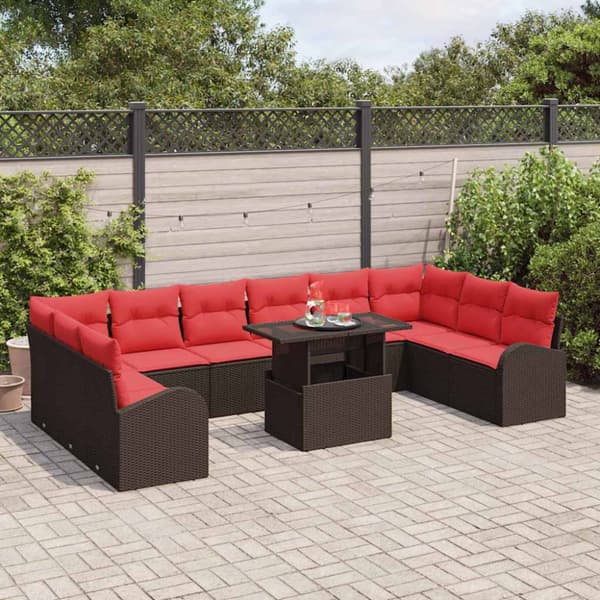 Trädgårdsoffset med kudde med lagring 11 pcs Brun Poly rattan