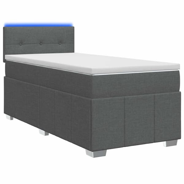 Boxspring säng med madrass och LED Mörkgrå 90 x 190 cm Tyg