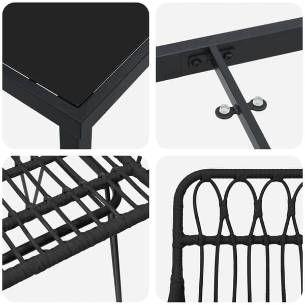 Trädgårdsmöbelset 7 pcs Svart Pulverlackerat stål