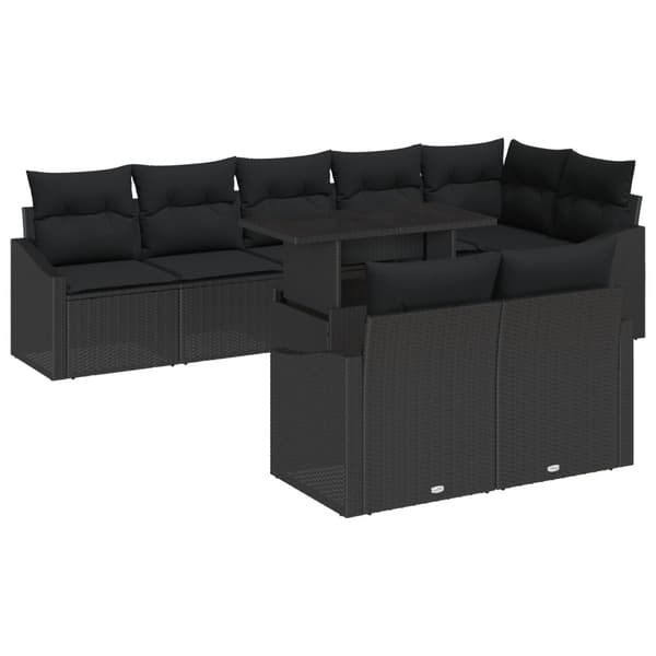 Trädgårdsoffset 9 pcs Svart konstrotting & Pulverlackerat stål