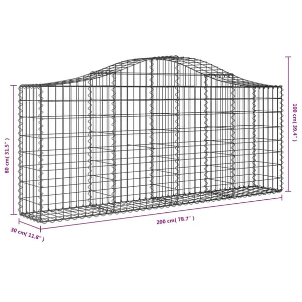 Gabioner bågformade 5 st 200x30x80/100 cm galvaniserat järn
