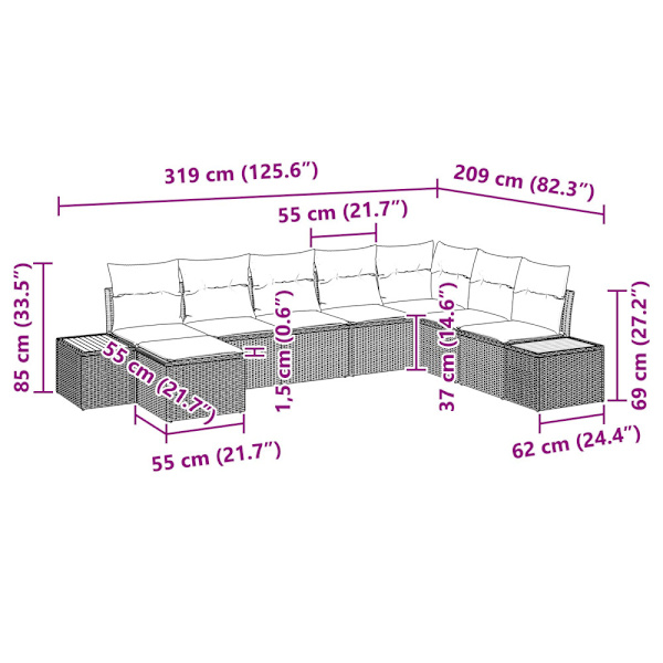 Trädgårdsoffset med kudde 8 pcs Beige Poly rattan