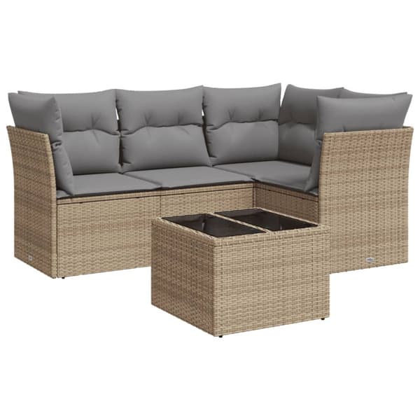 Soffgrupp för trädgården med dynor 5 delar beige konstrotting
