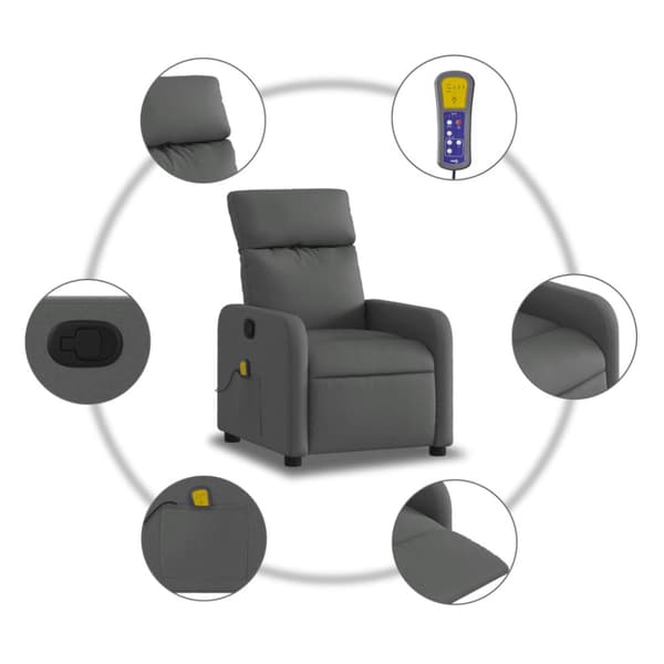 Massagefåtölj mörkgrå tyg