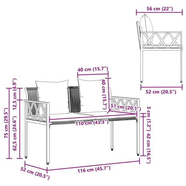 Utomhusbänkar 2 -Seater 116 x 56 x 75 cm konstrotting