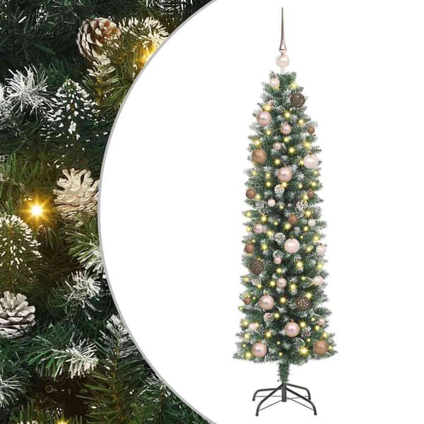 Konstgjort smalt julträd Grön och Vit 150 cm