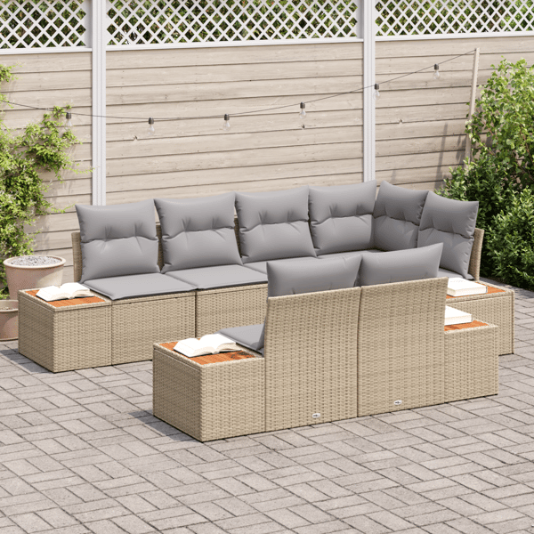 Trädgårdsoffset med kudde 7 pcs Beige och Ljusgrå Polyrattan