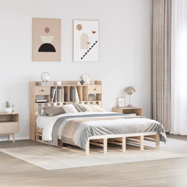 Säng med bokhylla utan madrass 160x200cm massiv furu