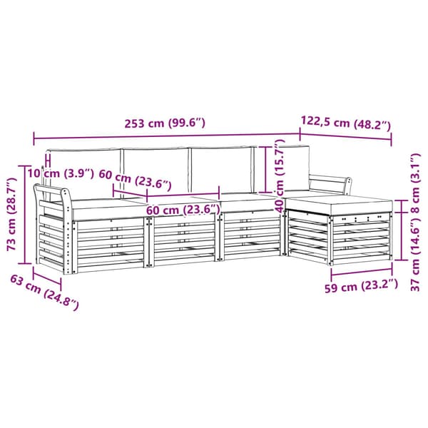 Utomhussoffset 5 pcs Vit och Beige 253 x 122,5 x 73 cm