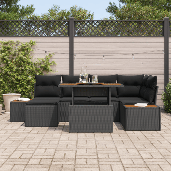 Trädgårdsoffset med lagring 7 pcs Svart Poly rattan