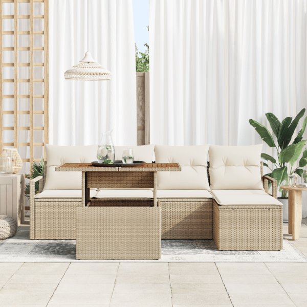 Trädgårdsoffset 6 st Beige Poly rattan