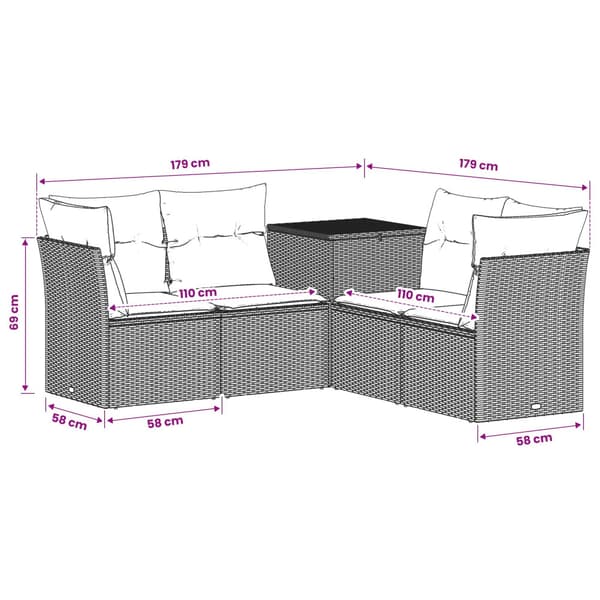Soffset 5 st Svart Poly Rattan och stål