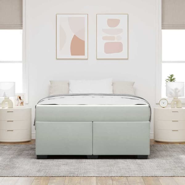 Sängram med madrass Ljusgrå 140 x 200 cm tyg