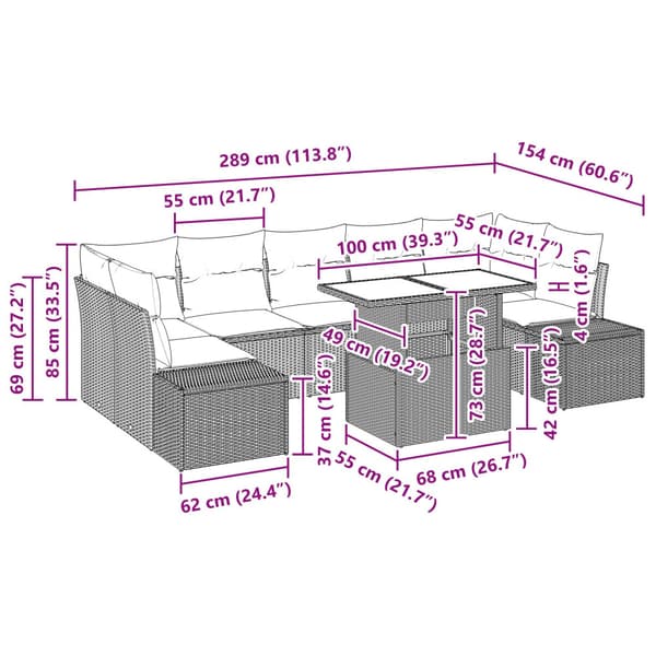 Soffset med kudde 8 pcs Svart konstrotting