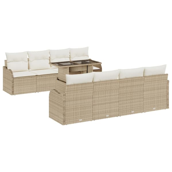 Trädgårdsoffset med kudde 7 pcs Beige konstrotting