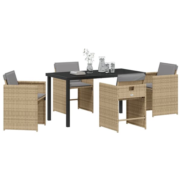 Trädgårdsmöbelset med kudde 5 pcs Beige konstrotting