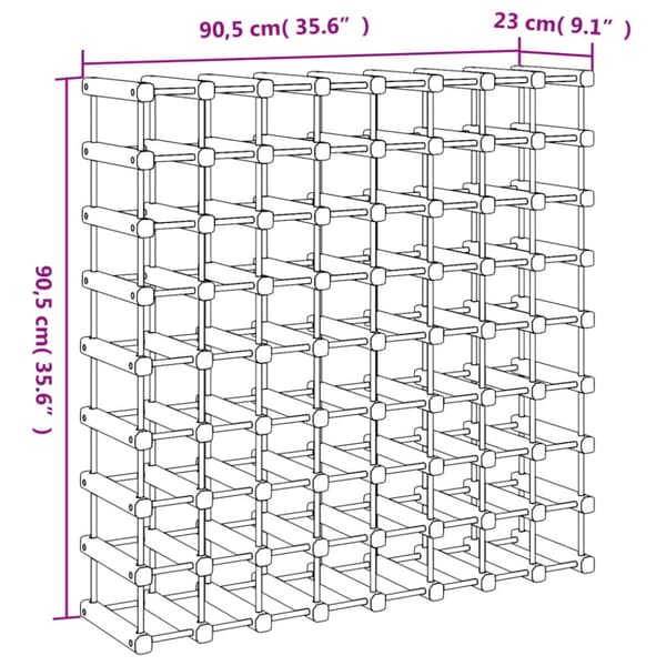 Vinställ för 72 flaskor 90,5x23x90,5 cm massiv furu