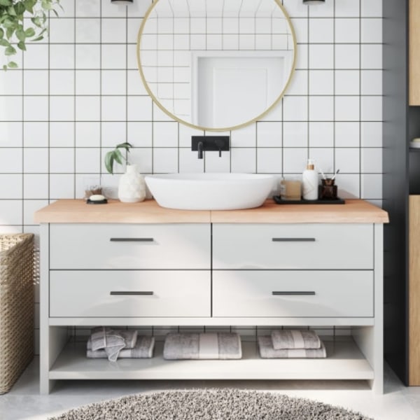 Bänkskiva för badrum 160x60x(2-6) cm obehandlat massivt trä