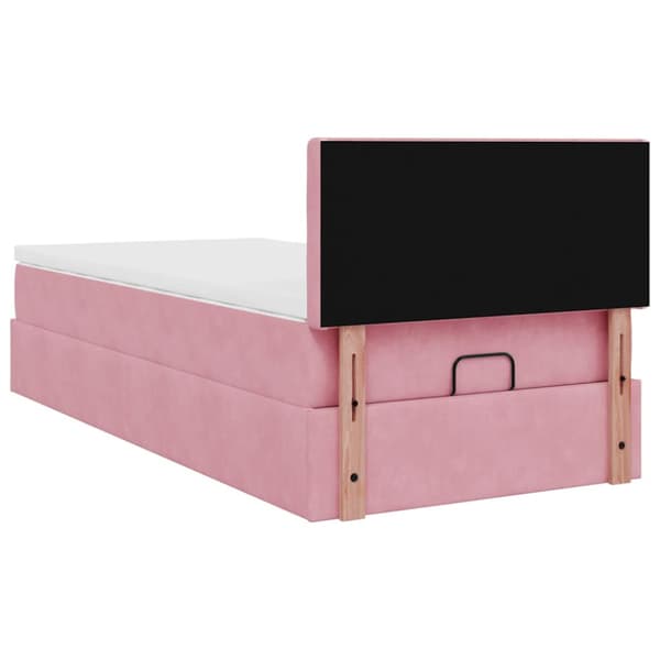 Ottoman sängram med madrass rosa 100x200 cm sammet