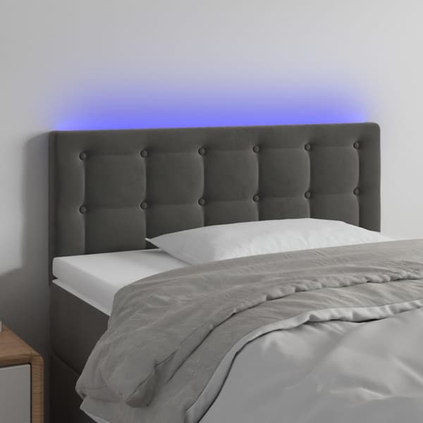 Sänggavel LED mörkgrå 100x5x78/88 cm sammet