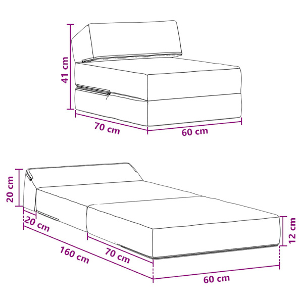 Fällbar Soffbed Blå 60 x 70 x 41 cm Tyg