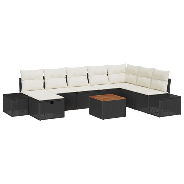 Trädgårdsoffset 9 st Svart Poly rattan