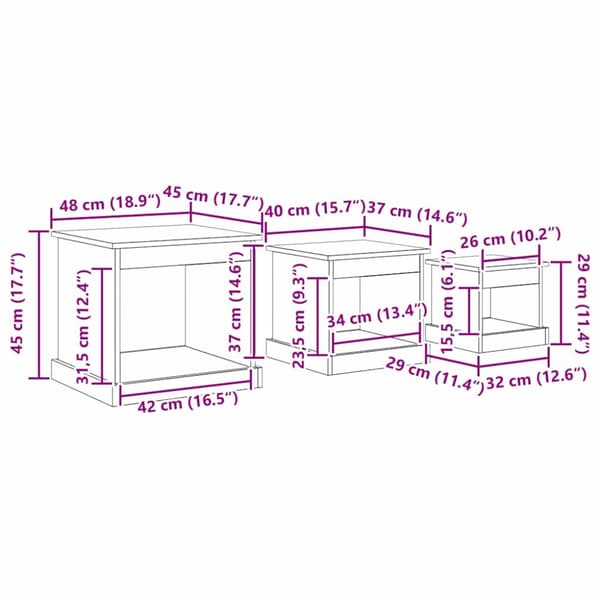 Kaffeebord 3 pcs Svart Ek Konstruerat trä